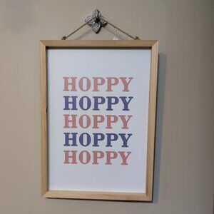 NWT Hoppy Framed Wall Art | Rustic Wood Frame | Playful Typography Decor | 11x14
